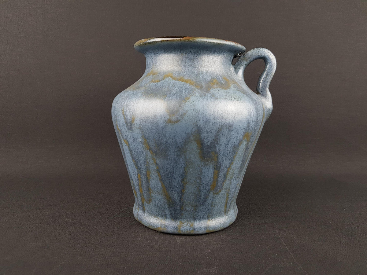 Vintage STUDIO ART POTTERY Handled Blue vase 180 2? German Pottery