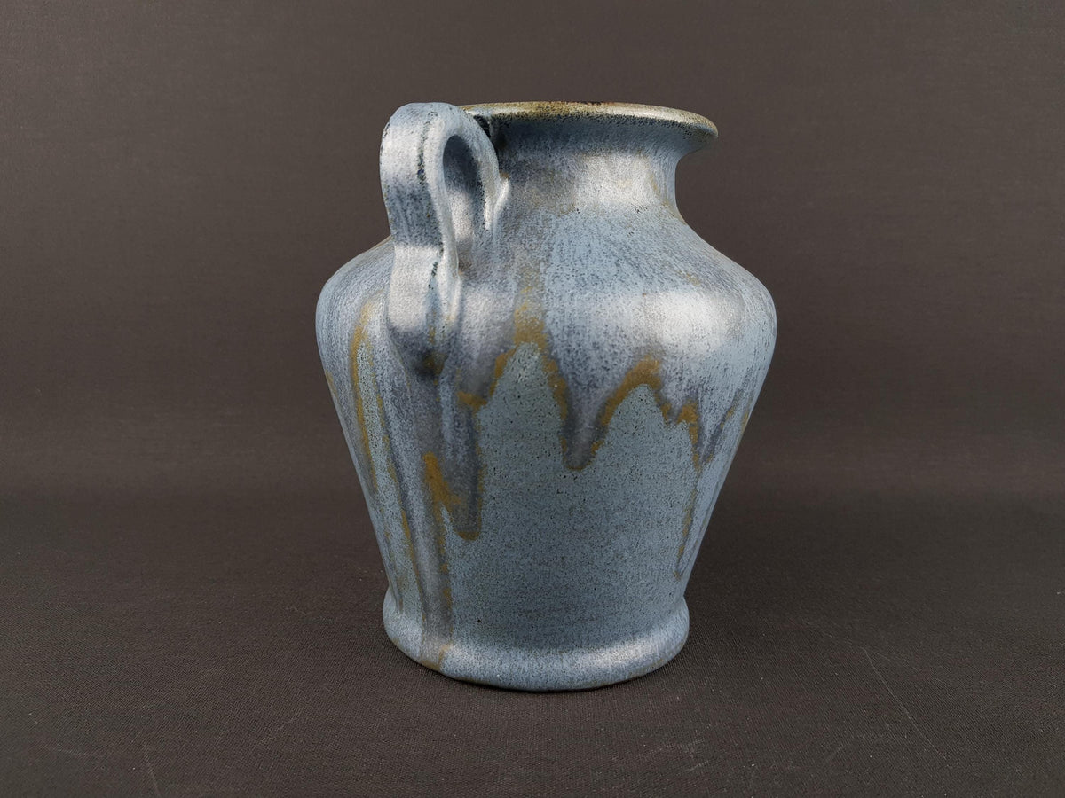 Vintage STUDIO ART POTTERY Handled Blue vase 180 2? German Pottery