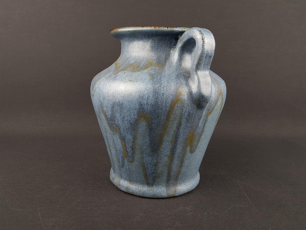 Vintage STUDIO ART POTTERY Handled Blue vase 180 2? German Pottery