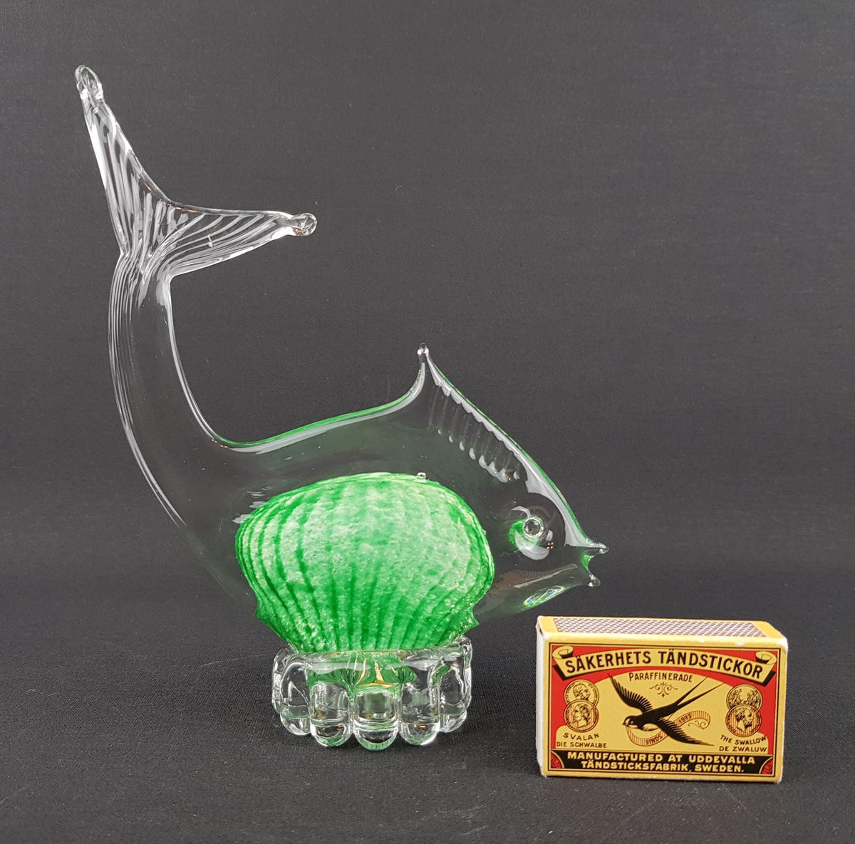 Vintage JOSKA BODENMAIS WALDGLASHÜTTE Green Crystal Glass Fish from Germany 1970s