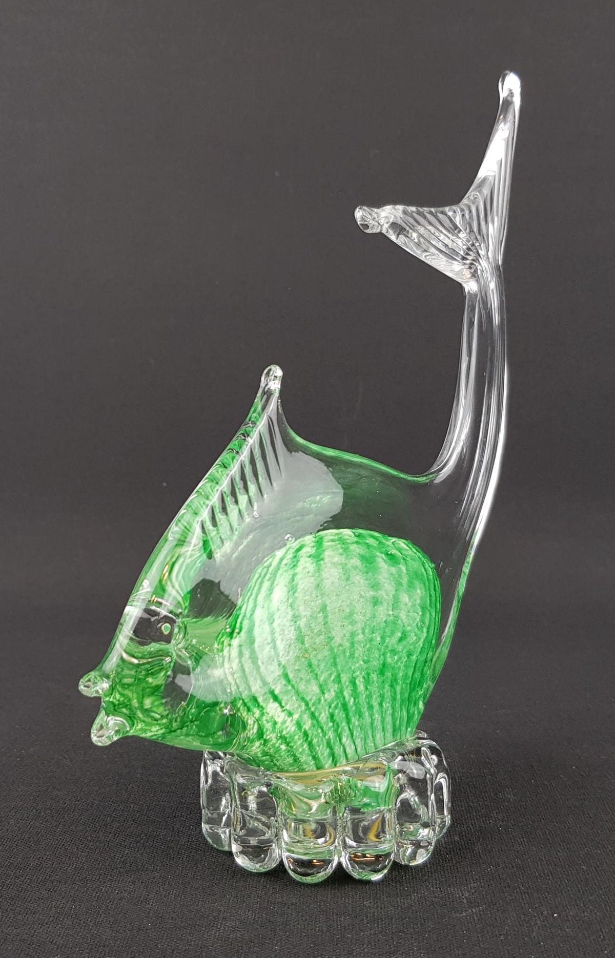 Vintage JOSKA BODENMAIS WALDGLASHÜTTE Green Crystal Glass Fish from Germany 1970s