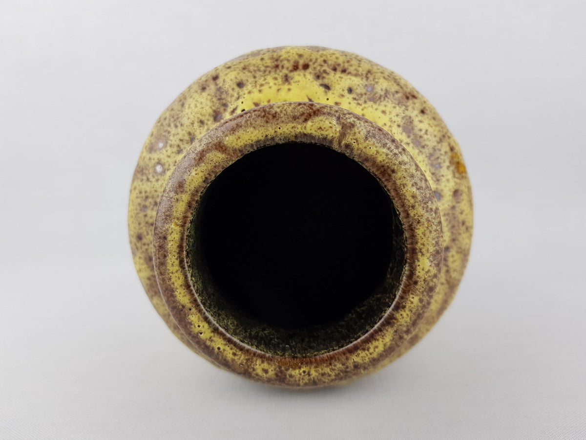 Vintage STEULER KERAMIK Brown Vase With Yellow Fat Lava Glaze 125/20 West German Pottery 1960s