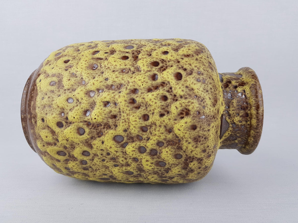 Vintage STEULER KERAMIK Brown Vase With Yellow Fat Lava Glaze 125/20 West German Pottery 1960s