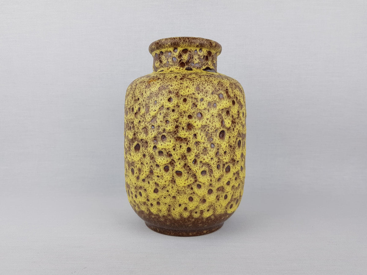 Vintage STEULER KERAMIK Brown Vase With Yellow Fat Lava Glaze 125/20 West German Pottery 1960s