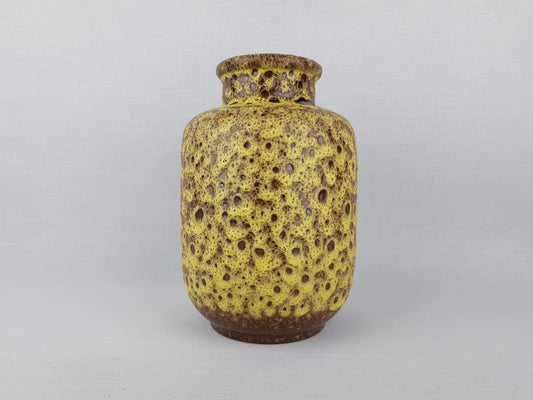 Vintage STEULER KERAMIK Brown Vase With Yellow Fat Lava Glaze 125/20 West German Pottery 1960s