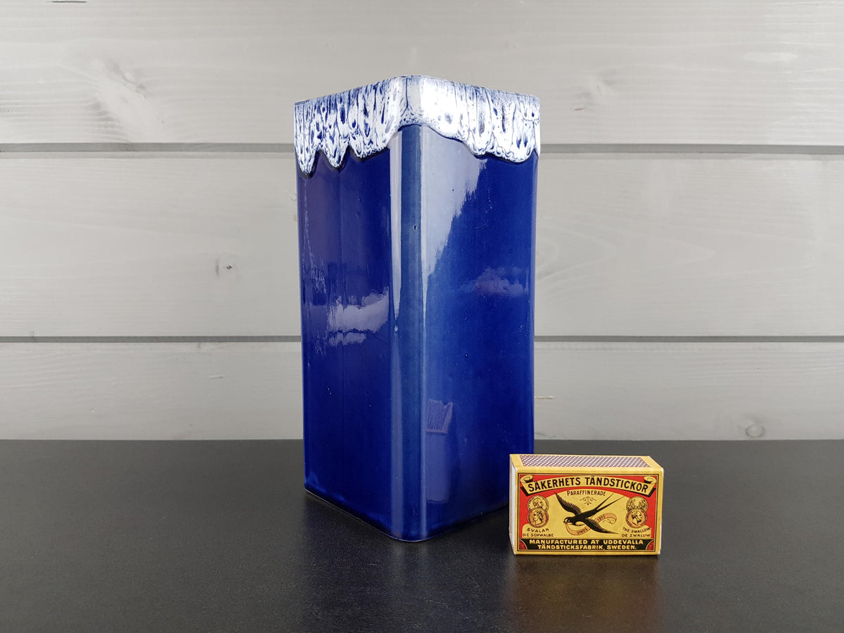 Vintage Blue & White Fat Lava Style Vase, Ceramic 1970's