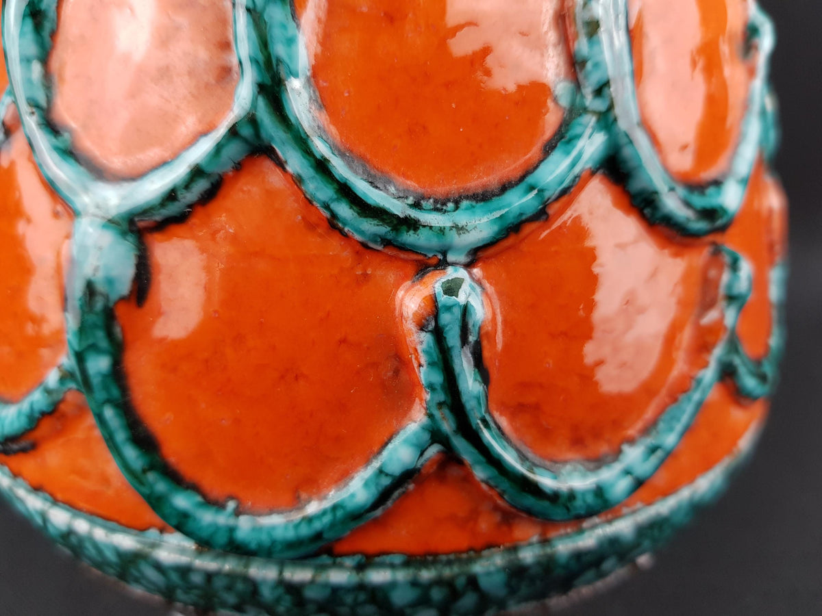 Vintage NUOVO RINASCIMENTO CERAMICHE Orange, Green and Gray Vase 1970s Italian Pottery
