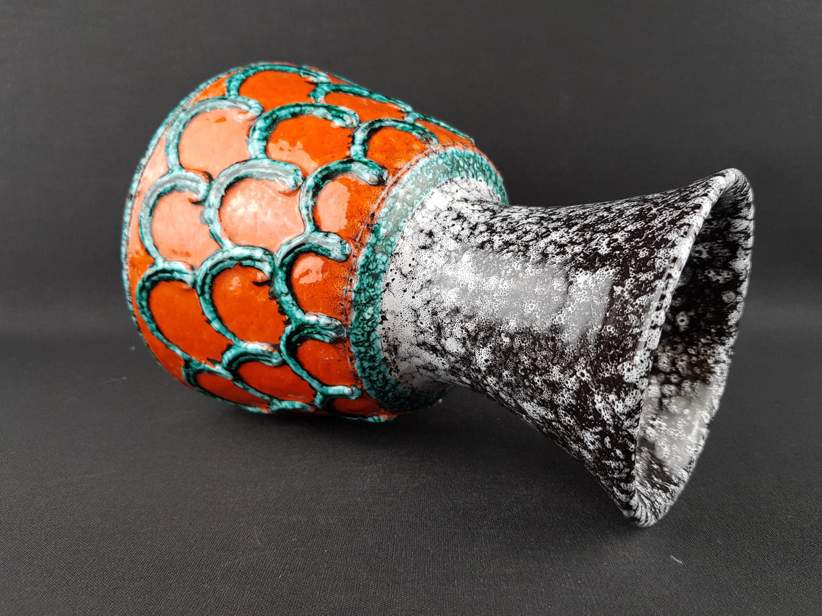 Vintage NUOVO RINASCIMENTO CERAMICHE Orange, Green and Gray Vase 1970s Italian Pottery