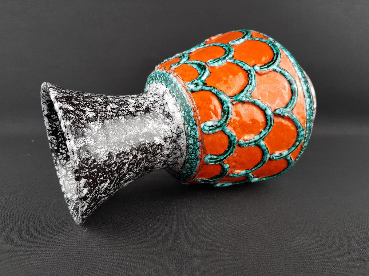 Vintage NUOVO RINASCIMENTO CERAMICHE Orange, Green and Gray Vase 1970s Italian Pottery
