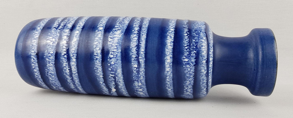 Vintage SCHEURICH KERAMIK Blue Vase White Horizontal Stripes 200 28 West German Pottery 1970s
