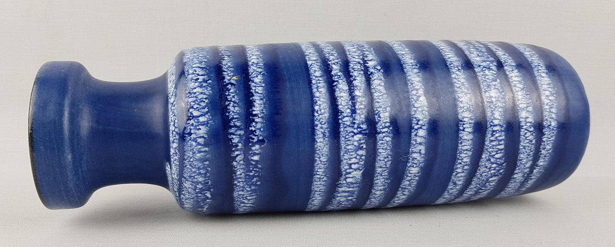 Vintage SCHEURICH KERAMIK Blue Vase White Horizontal Stripes 200 28 West German Pottery 1970s