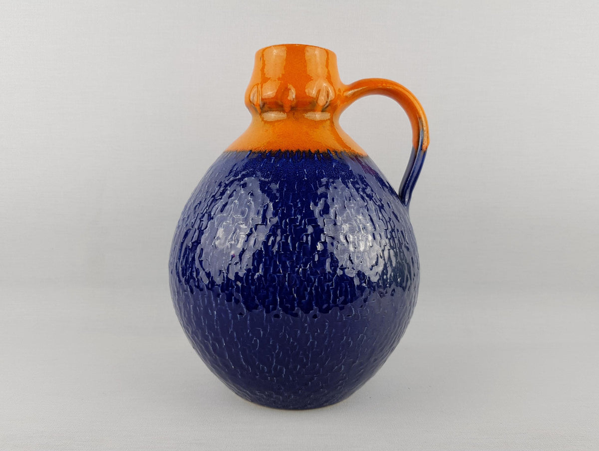 Vintage ILKRA / J.L. KNÖDGEN Handled Orange and Blue Vase West German Pottery 1970s