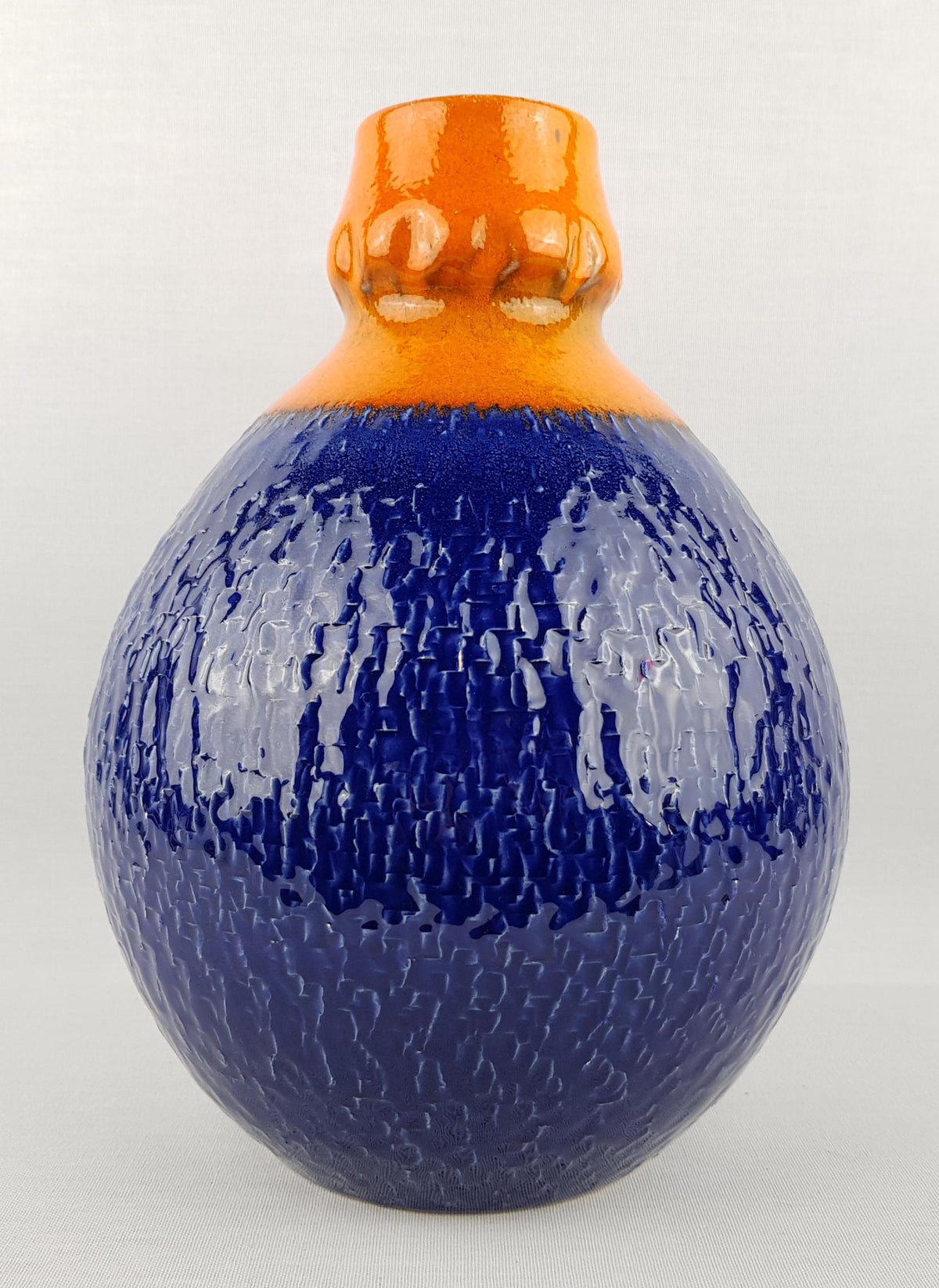 Vintage ILKRA / J.L. KNÖDGEN Handled Orange and Blue Vase West German Pottery 1970s