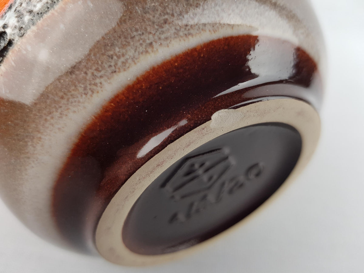 Vintage STEULER KERAMIK Orange and Brown Fat Lava Vase 141-20 West German Pottery 1960s