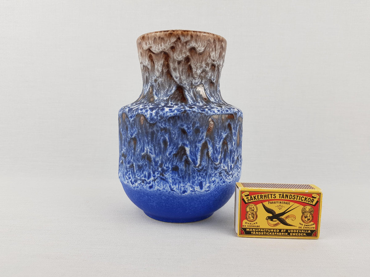 Vintage STEULER KERAMIK Blue and Brown Fat Lava Vase 140-15 West German Pottery 1960s