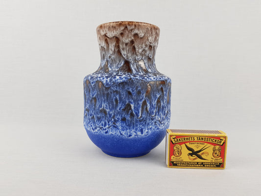 Vintage STEULER KERAMIK Blue and Brown Fat Lava Vase 140-15 West German Pottery 1960s