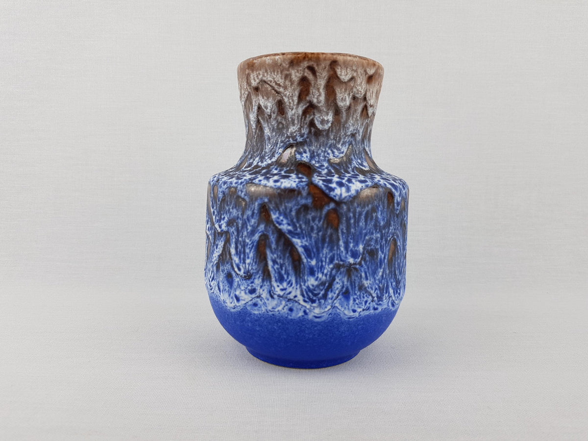 Vintage STEULER KERAMIK Blue and Brown Fat Lava Vase 140-15 West German Pottery 1960s