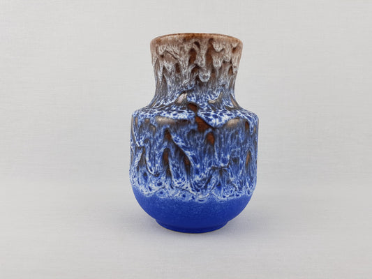 Vintage STEULER KERAMIK Blue and Brown Fat Lava Vase 140-15 West German Pottery 1960s