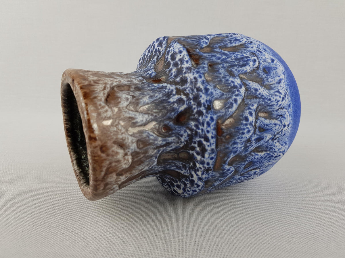 Vintage STEULER KERAMIK Blue and Brown Fat Lava Vase 140-15 West German Pottery 1960s