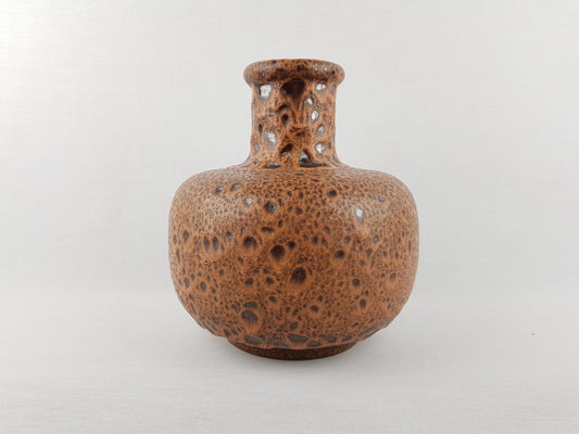 Vintage STEULER KERAMIK Brown Fat Lava Vase 132/20 West German Pottery 1970s