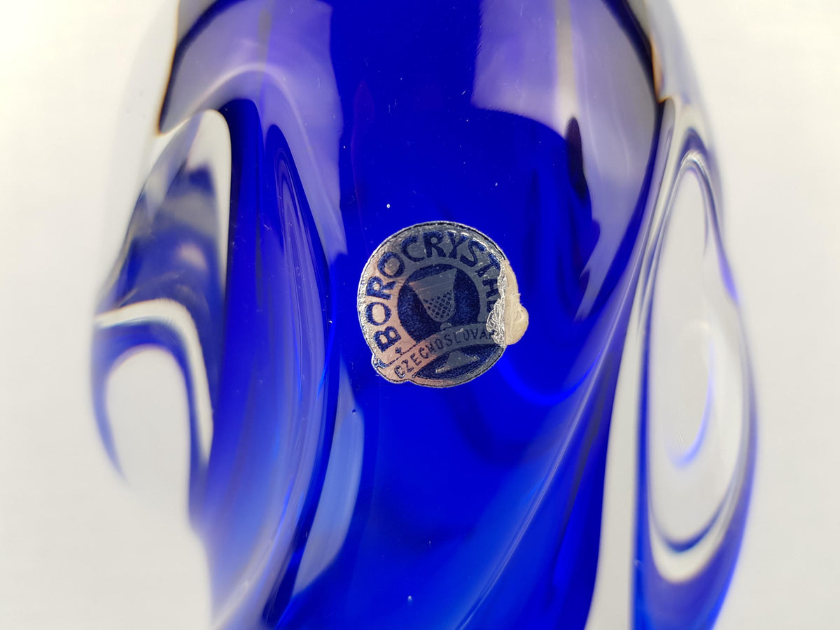 Vintage Rare JOSEF HOSPODKA Blue Vase Novy Bor Borocrystal Bohemian Czech Glass 1960s Czechoslovakia