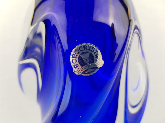 Vintage Rare JOSEF HOSPODKA Blue Vase Novy Bor Borocrystal Bohemian Czech Glass 1960s Czechoslovakia