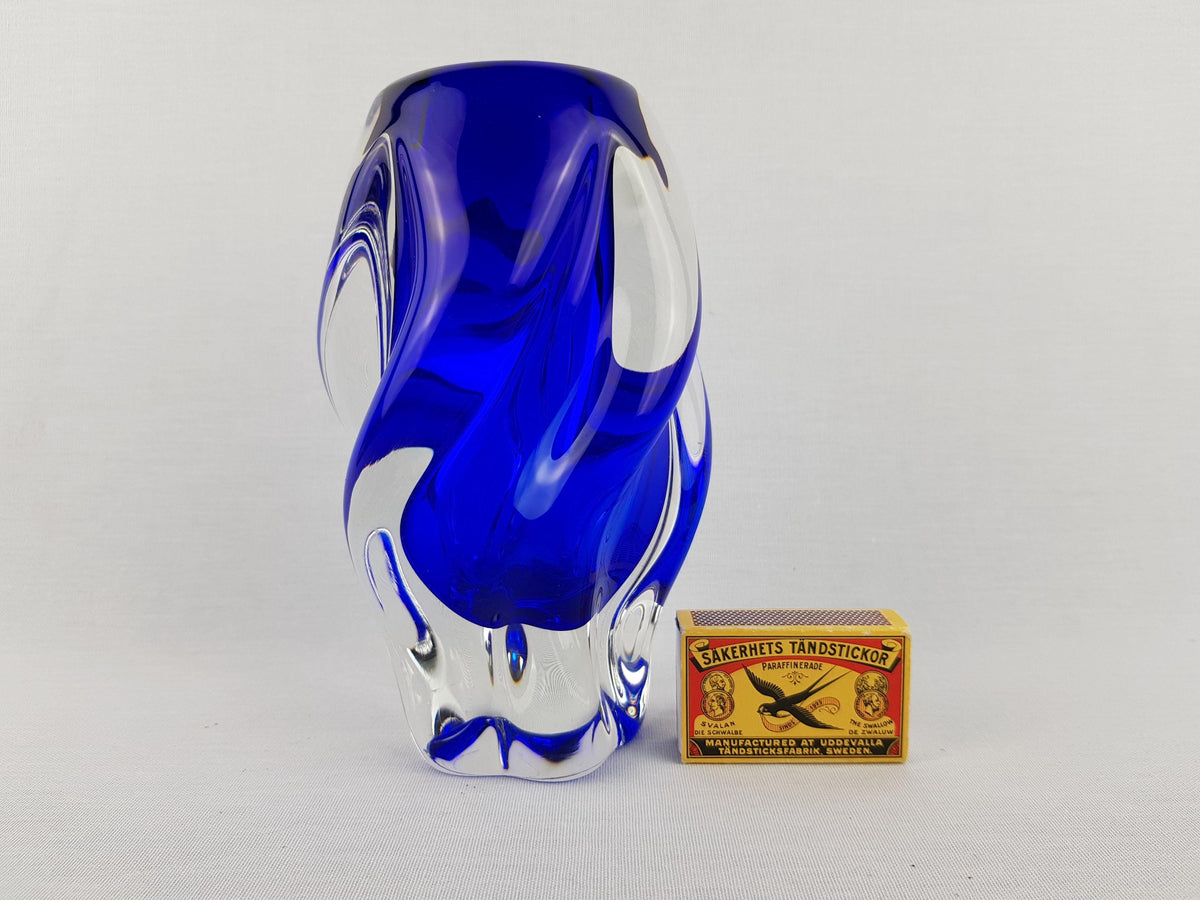 Vintage Rare JOSEF HOSPODKA Blue Vase Novy Bor Borocrystal Bohemian Czech Glass 1960s Czechoslovakia
