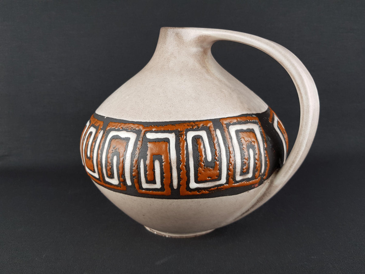 Vintage RUSCHA KERAMIK Beige with Brown Vase with "Kreta" decor 315 West German Pottery 1960s