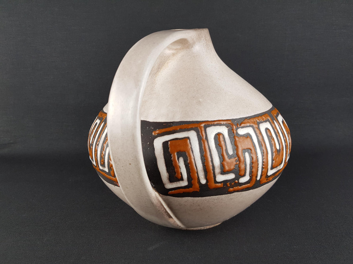 Vintage RUSCHA KERAMIK Beige with Brown Vase with "Kreta" decor 315 West German Pottery 1960s