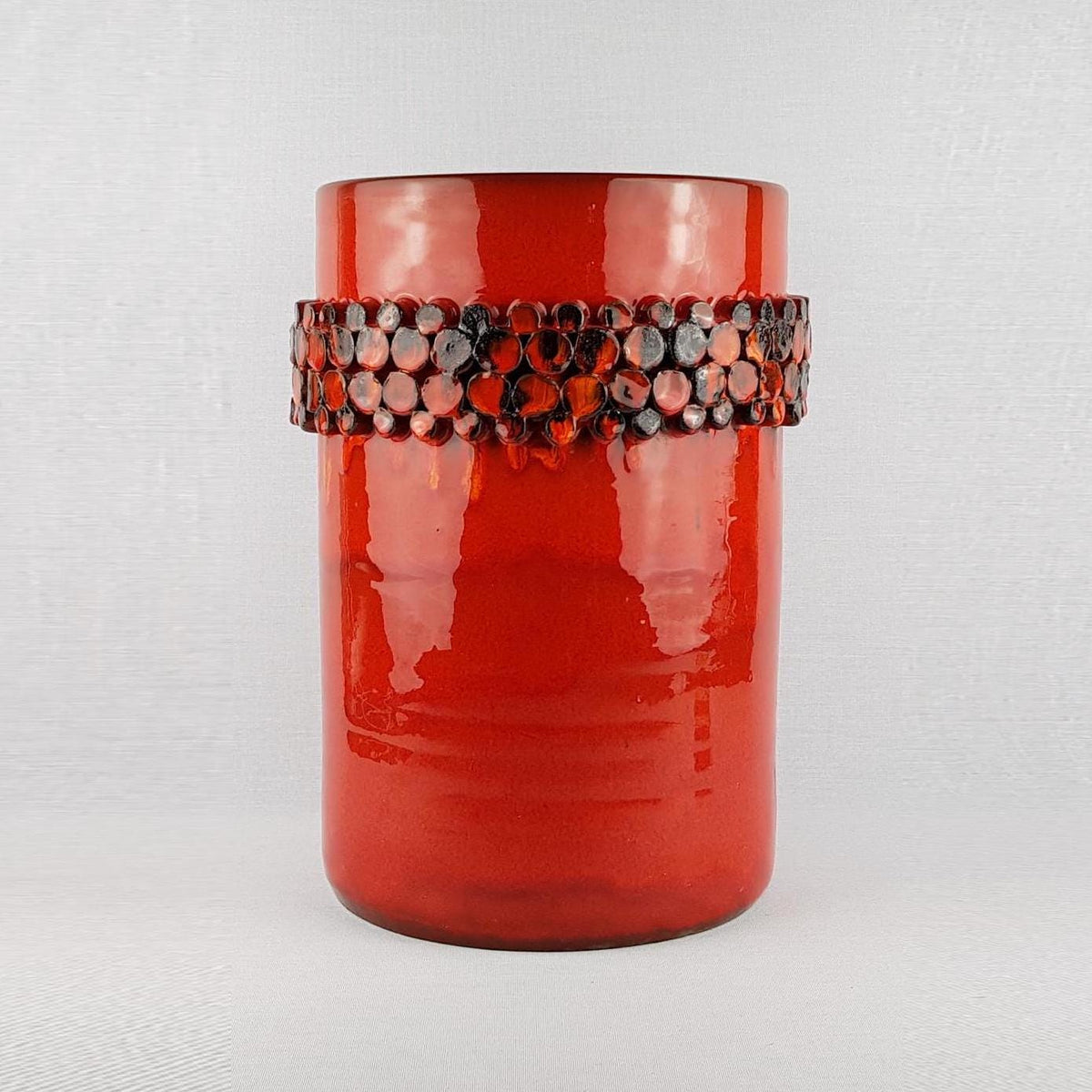 Vintage CERAMANO "CERALUX" Red Vase with Hairline by Gerda Heukeroth West German Pottery 1969