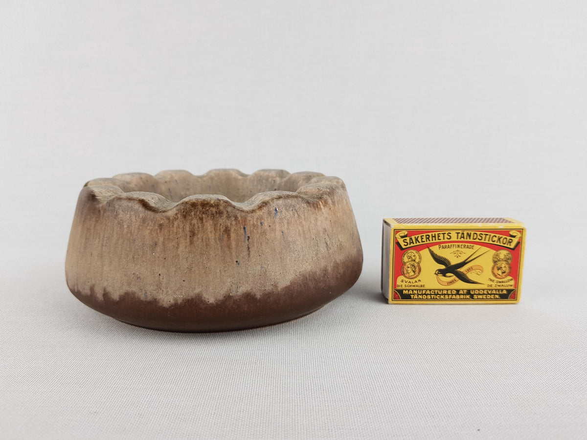 Vintage VEB STREHLA Beige and Brown Bowl / Ashtray East German Pottery 1960s