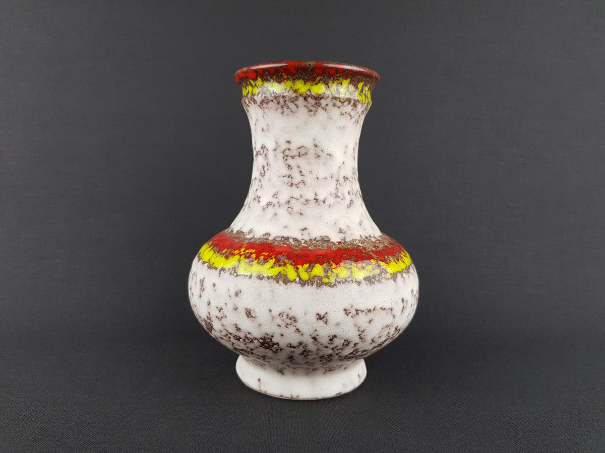 Vintage UBELACKER (Ü-KERAMIK) Yellow, Red and Beige Fat Lava Vase 528 18 West German Pottery 1970s