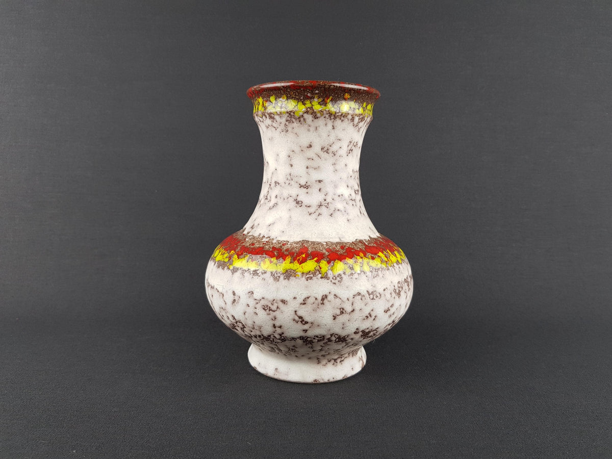Vintage UBELACKER (Ü-KERAMIK) Yellow, Red and Beige Fat Lava Vase 528 18 West German Pottery 1970s