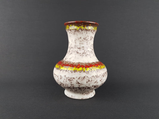 Vintage UBELACKER (Ü-KERAMIK) Yellow, Red and Beige Fat Lava Vase 528 18 West German Pottery 1970s
