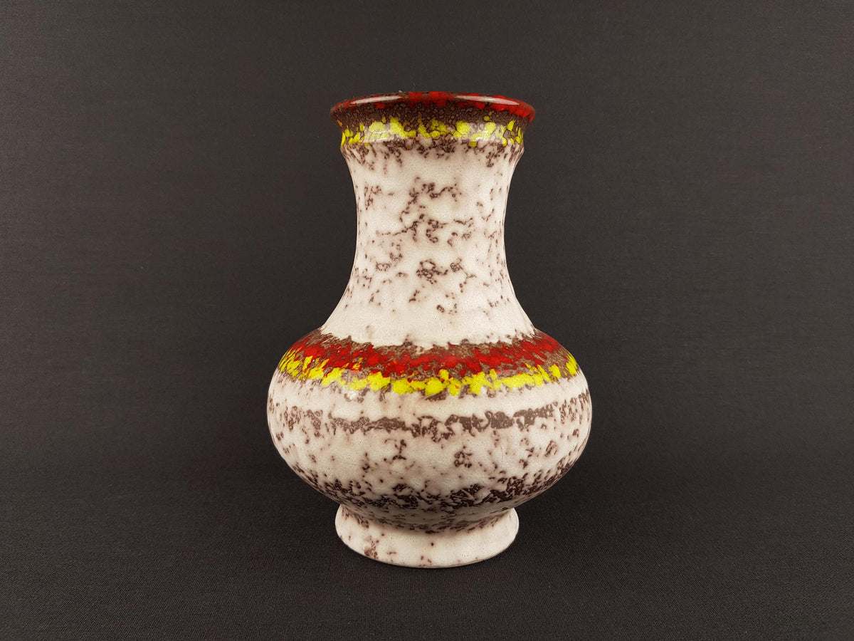 Vintage UBELACKER (Ü-KERAMIK) Yellow, Red and Beige Fat Lava Vase 528 18 West German Pottery 1970s