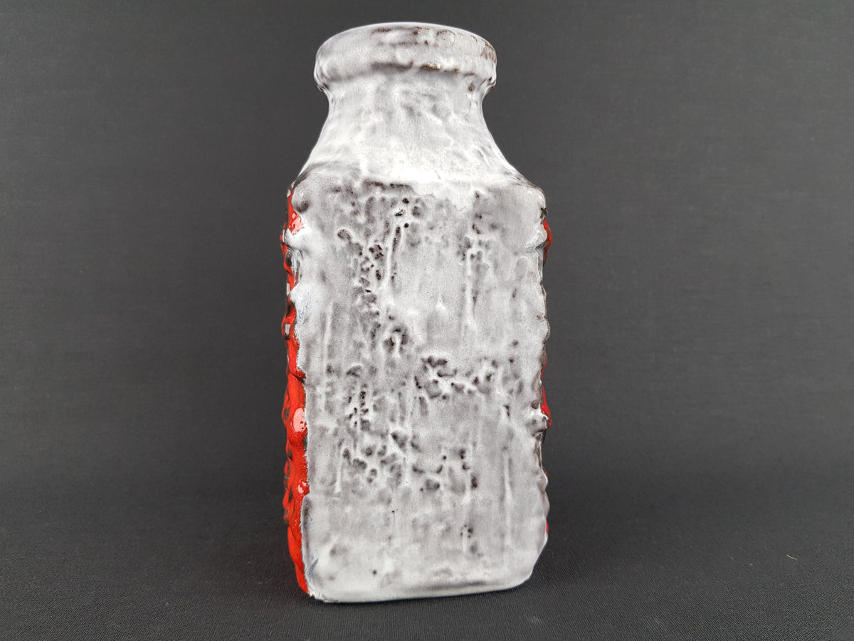 Vintage BAY KERAMIK Red and Grey Relief Vase "Tripolis" Decor 984-20 West German Pottery 1960s