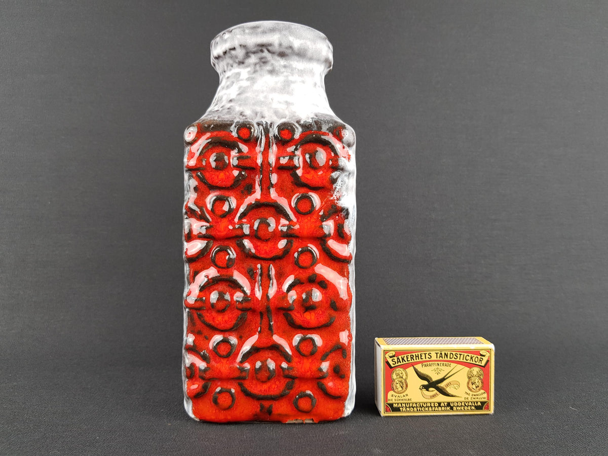 Vintage BAY KERAMIK Red and Grey Relief Vase "Tripolis" Decor 984-20 West German Pottery 1960s