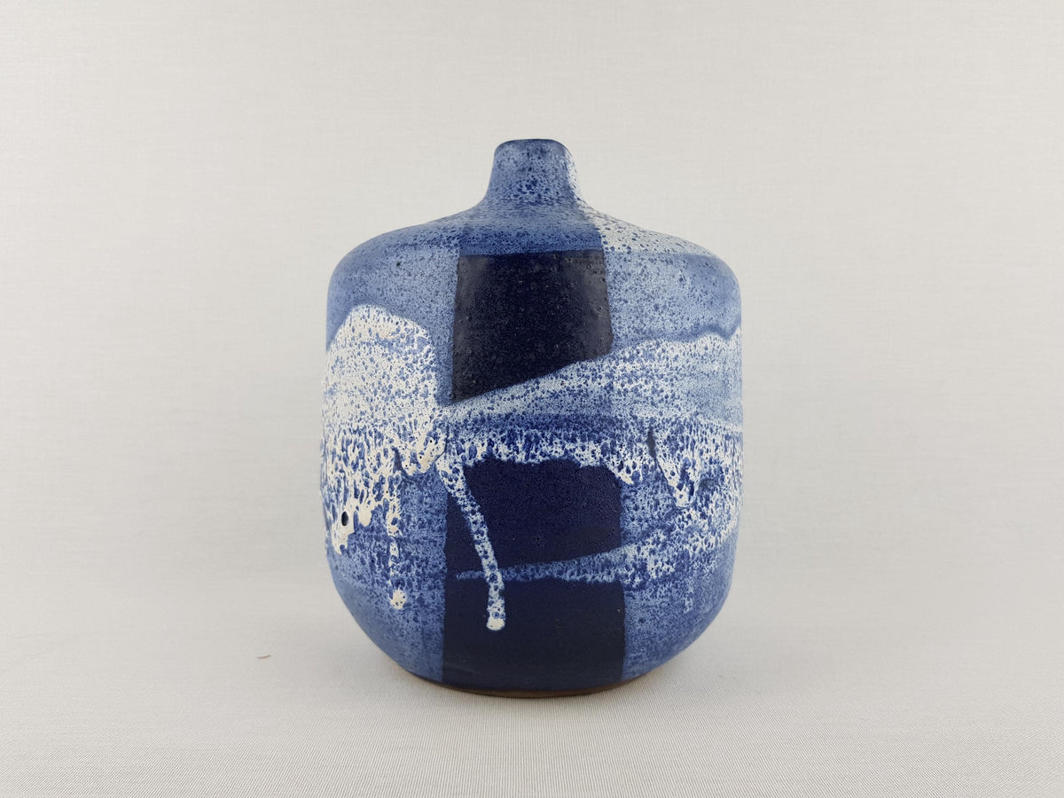 Vintage KARL JUTTNER Blue and White Abstract Vase East German Studio Art Pottery 1960's
