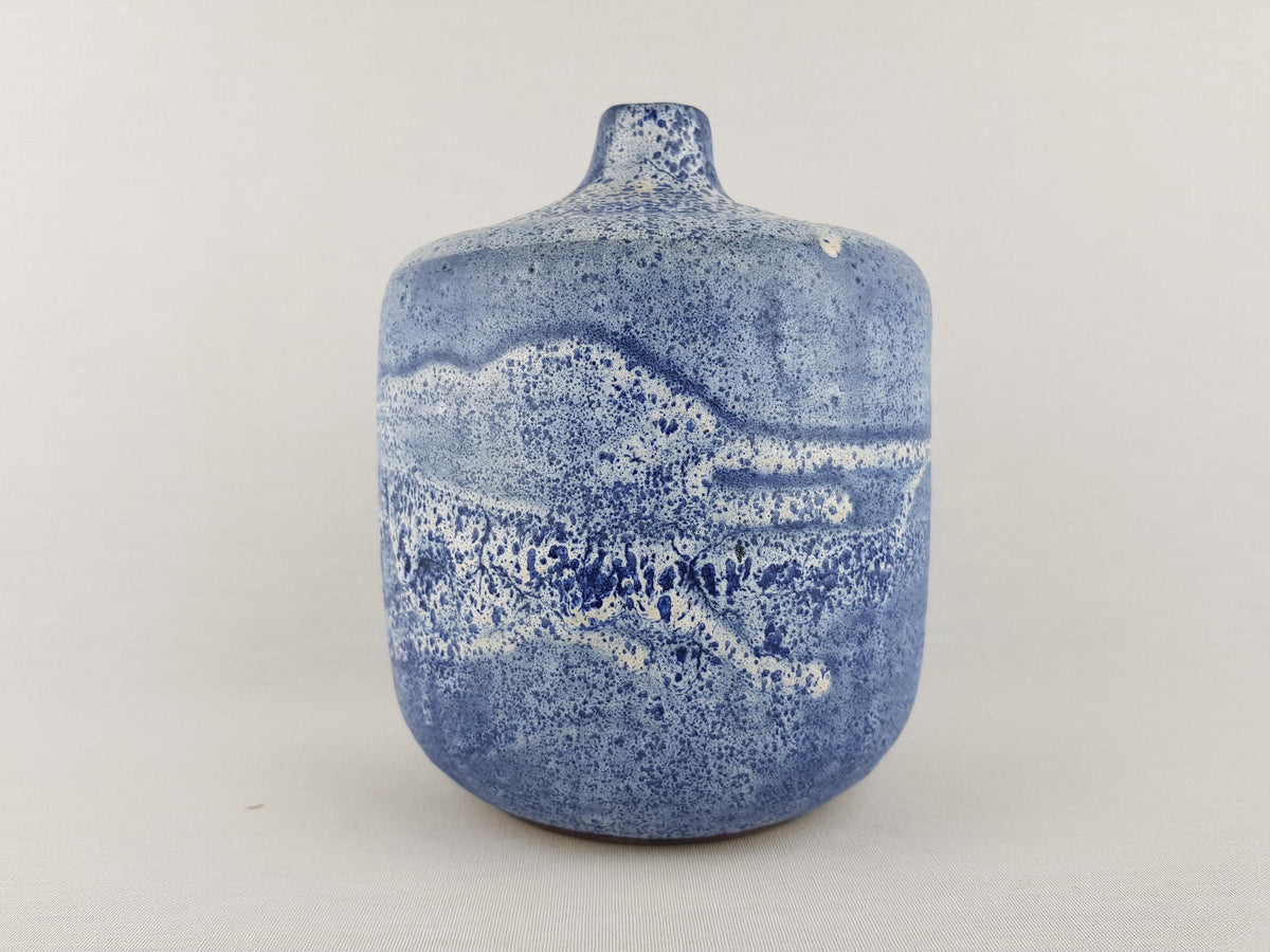 Vintage KARL JUTTNER Blue and White Abstract Vase East German Studio Art Pottery 1960's