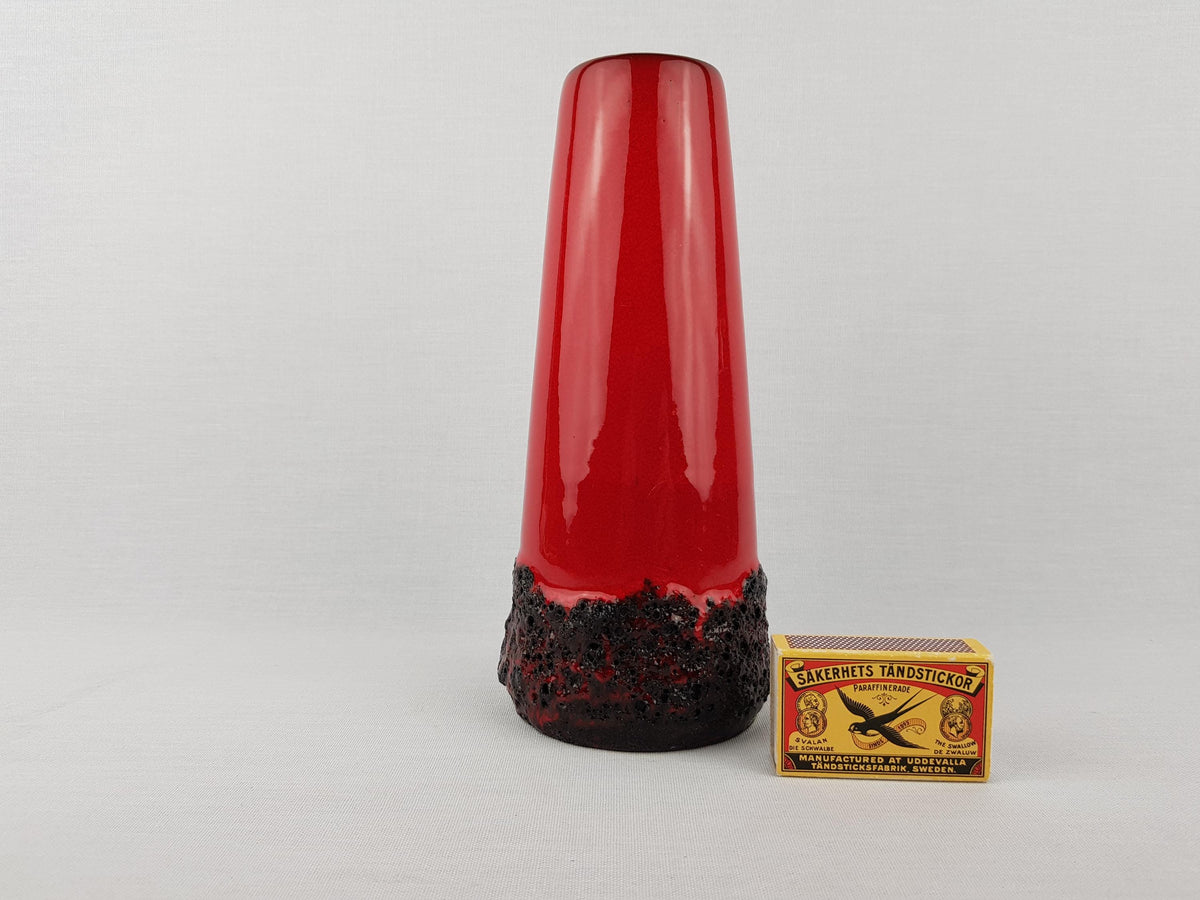 Vintage KREUTZ KERAMIK Red and Black Fat Lava Vase 413 West German Pottery 1970s