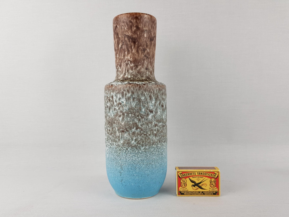 Vintage STEULER KERAMIK Turquoise and Brown Fat Lava Vase 142-25 West German Pottery 1960s