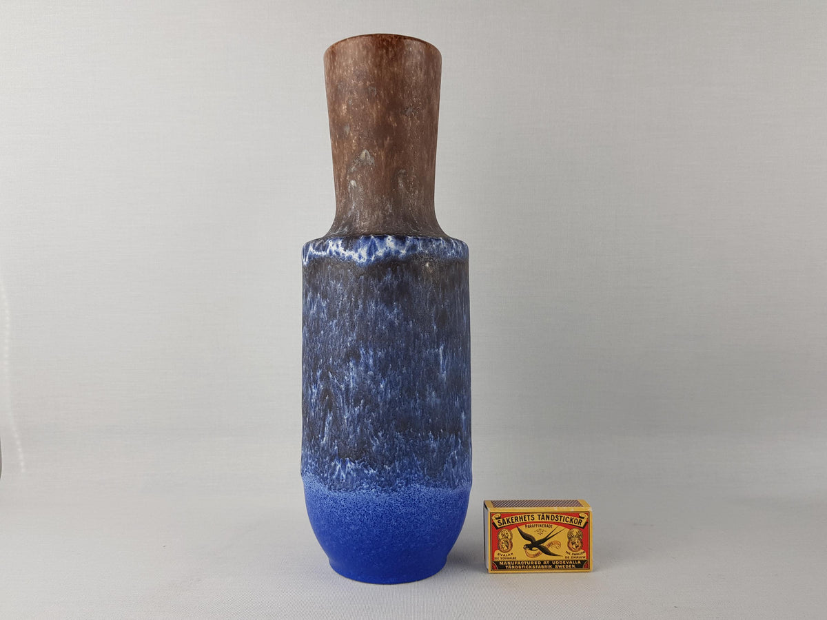 Vintage STEULER KERAMIK Blue and Brown Fat Lava Vase 142-30 West German Pottery 1960s