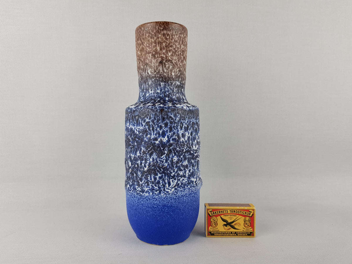 Vintage STEULER KERAMIK Blue and Brown Fat Lava Vase 142-25 West German Pottery 1960s