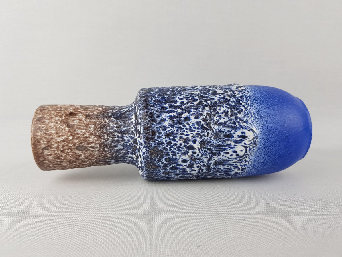 Vintage STEULER KERAMIK Blue and Brown Fat Lava Vase 142-25 West German Pottery 1960s