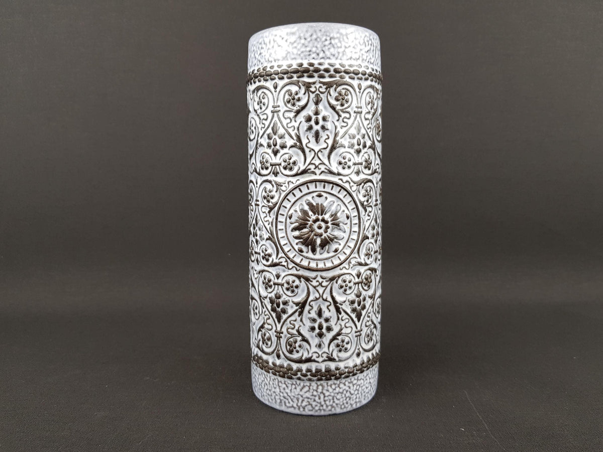 Vintage MARZI und REMY Grey Vase with Brown Relief Decor 1960s West German Pottery