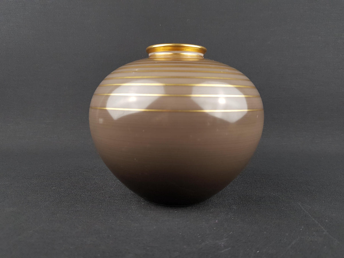 Art Deco FURSTENBERG PORZELLAN Taupe Ball Vase With Golden Stripes 1930s Germany