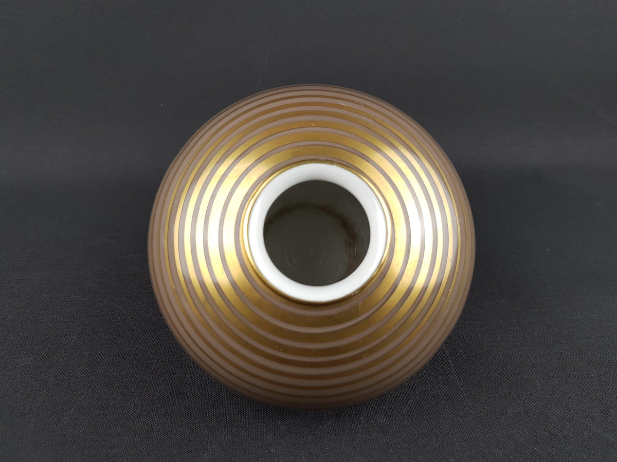Art Deco FURSTENBERG PORZELLAN Taupe Ball Vase With Golden Stripes 1930s Germany