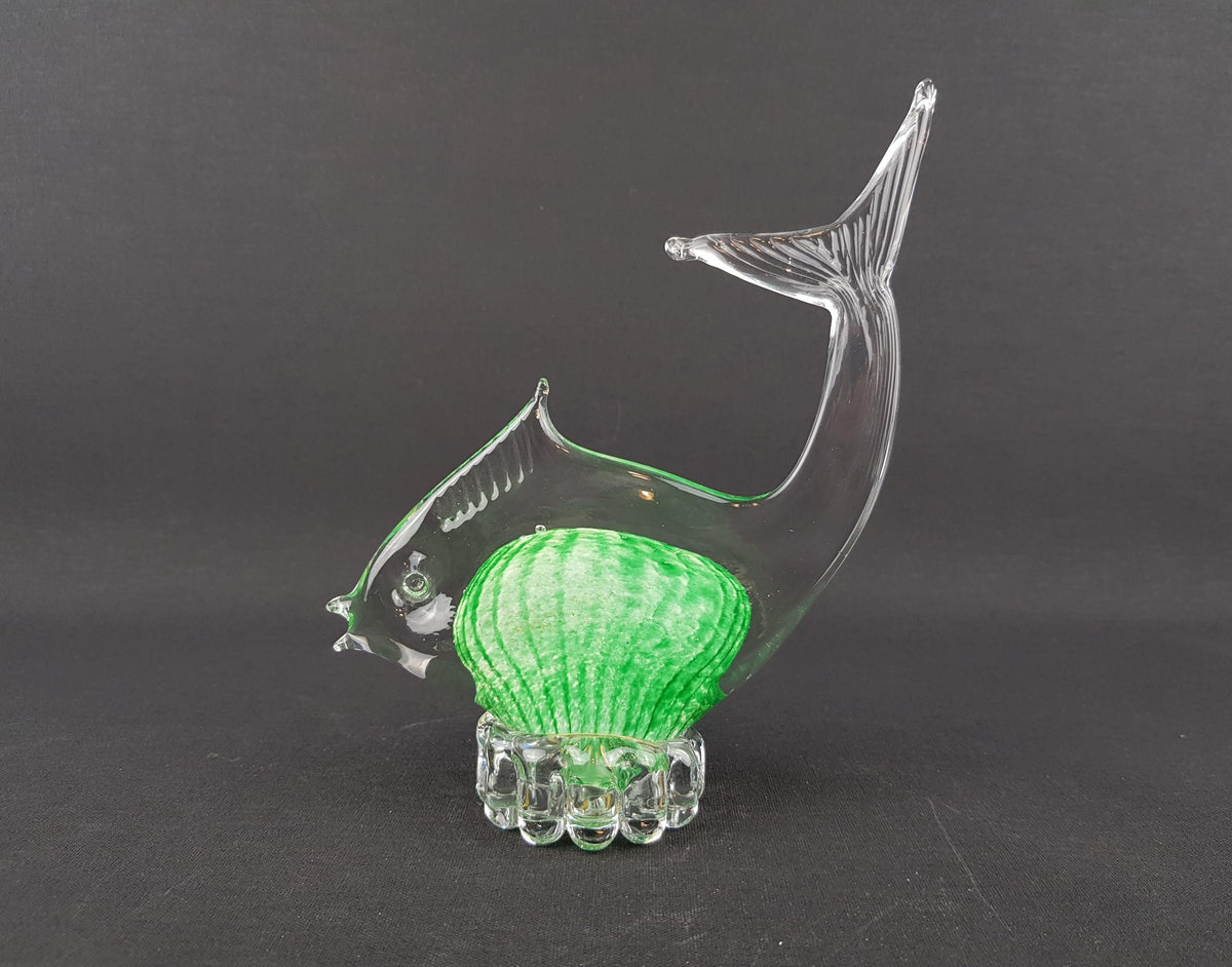 Vintage JOSKA BODENMAIS WALDGLASHÜTTE Green Crystal Glass Fish from Germany 1970s