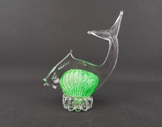 Vintage JOSKA BODENMAIS WALDGLASHÜTTE Green Crystal Glass Fish from Germany 1970s
