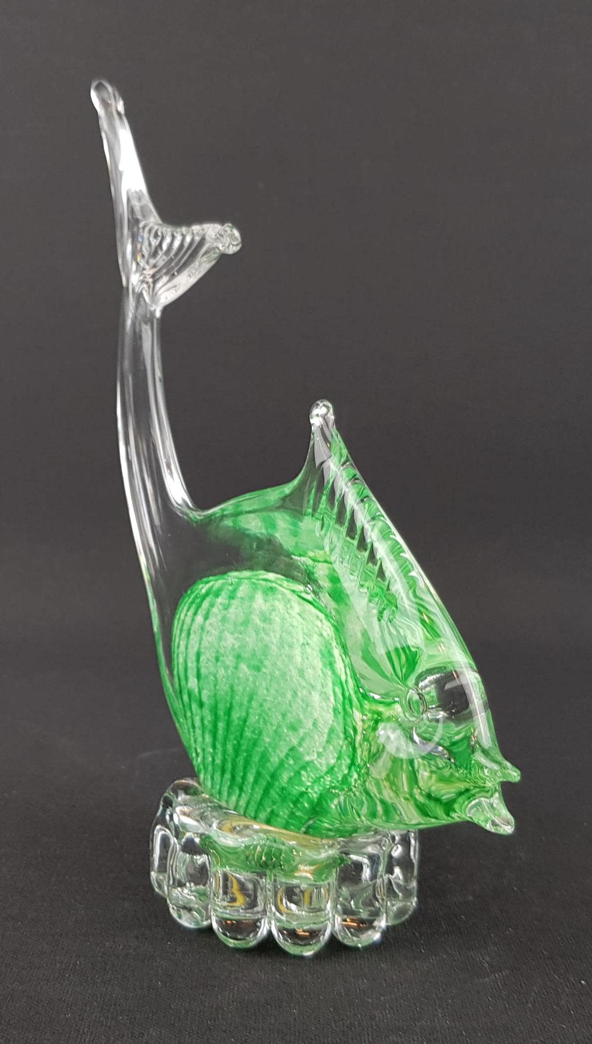 Vintage JOSKA BODENMAIS WALDGLASHÜTTE Green Crystal Glass Fish from Germany 1970s